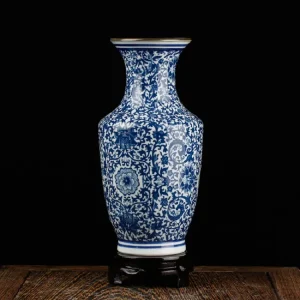 Chinese Jingdezhen Ceramics Blue White Porcelain Flower Vase Ornaments Home Livingroom Decoration Study Room Furnishing Crafts