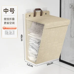 1 Pcs Foldable Adhesive Laundry Basket Hamper Multifunctional Punch Free Wall Hanging Washing Clothes Mesh Hook Organizer