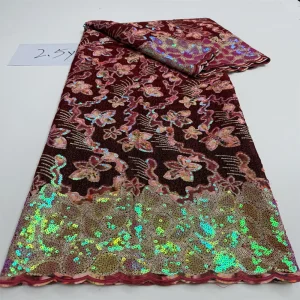 Luxurious Nigerian African Beaded Lace Fabric High Quality Sequins Embroidery African French Lace Fabric For Sewing 2.5 Yards