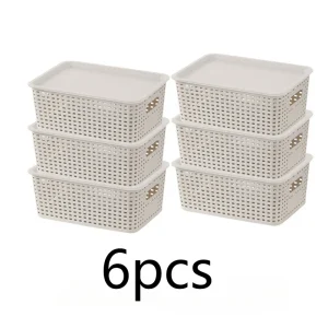 6pcs Stackable Plastic Storage Bins with Lids - Durable Organizer Baskets for Home - Multi-Purpose Shelf Bins,Home Organization