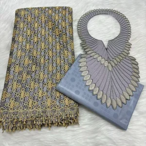 Sky Blue 2.5+2.5 Yards Swiss Voile Lace Fabric With Embroidered African Bazin Riche Fabric For Women Sewing Clothing Lace Fabric