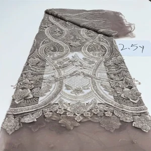 Luxurious Nigerian African Beaded Lace Fabric High Quality Sequins Embroidery African French Lace Fabric For Sewing 2.5 Yards