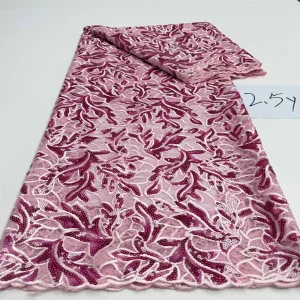 Luxurious Nigerian African Beaded Lace Fabric High Quality Sequins Embroidery African French Lace Fabric For Sewing 2.5 Yards