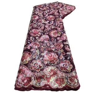 Nigerian Sequins Lace Fabric 2025 High Quality African Lace French Tulle Sequin Embroidery Lace Fabrics For Party Dress