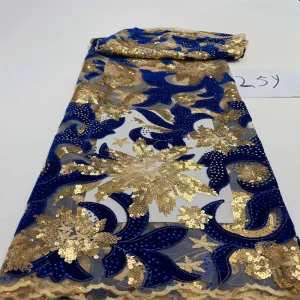 Luxurious Nigerian African Beaded Lace Fabric High Quality Sequins Embroidery African French Lace Fabric For Sewing 2.5 Yards