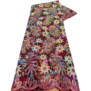 Nigerian Sequins Lace Fabric 2025 High Quality African Lace French Tulle Sequin Embroidery Lace Fabrics For Party Dress