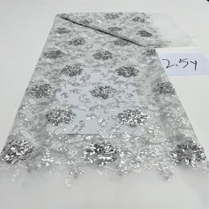 Luxurious Nigerian African Beaded Lace Fabric High Quality Sequins Embroidery African French Lace Fabric For Sewing 2.5 Yards