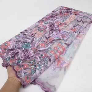 Nigerian Sequins Lace Fabric 2025 High Quality African Lace French Tulle Sequin Embroidery Lace Fabrics For Party Dress