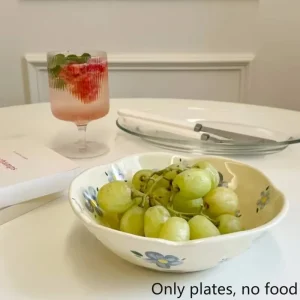 1PCS Ceramic Salad Bowl Hand Pinched Irregular Ins Korean Style Cream Yellow Yogurt Bowl Oatmeal Breakfast Plates Flower Bowl