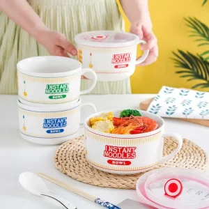 Creativity Lid Ceramics Instant Noodle Porridge Bowl Young Girl Dorm Room Student Office Super Large Japanese Cup lunch Bowl Mug