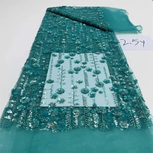 Luxurious Nigerian African Beaded Lace Fabric High Quality Sequins Embroidery African French Lace Fabric For Sewing 2.5 Yards