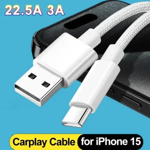 22.5W 3A USB to Type C Fast Charging Data Cable For iPhone 15/15 Pro/15 Pro Max/15 Plus Carplay Phone USB C Cord Nylon Braided