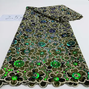 Luxurious Nigerian African Beaded Lace Fabric High Quality Sequins Embroidery African French Lace Fabric For Sewing 2.5 Yards
