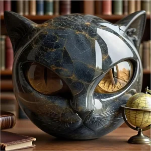 Decorative Black Cat Stone Figurine Resin Cat Head Healing Stone Marble Texture Cat Stone Keepsake Gift Office Desk Cats Decor