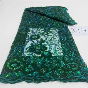 Luxurious Nigerian African Beaded Lace Fabric High Quality Sequins Embroidery African French Lace Fabric For Sewing 2.5 Yards