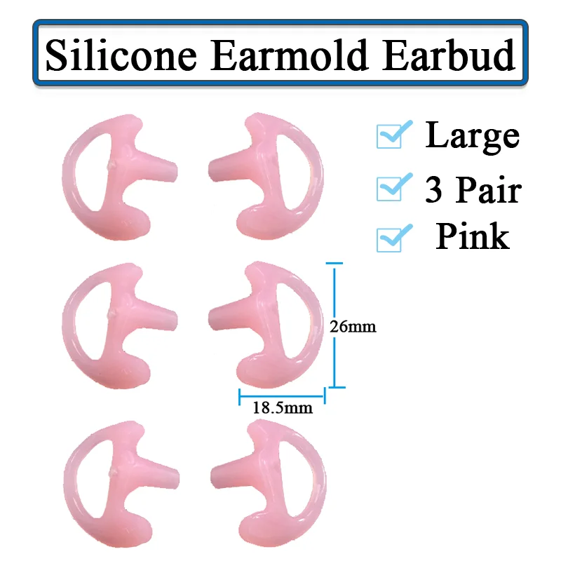 3-Pair Silicone Earbud for Universal Walkie Talkie Radio Air Acoustic Coil Tube Earpiece Headphone Earmold White Black S M LSize - Image 12