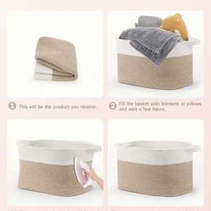 Large Woven Storage Baskets, Laundry Basket, Foldable Washing Basket, Cotton Rope Basket for Shoes, Blanket Storage Basket