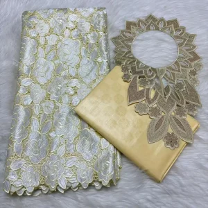 Sky Blue 2.5+2.5 Yards Swiss Voile Lace Fabric With Embroidered African Bazin Riche Fabric For Women Sewing Clothing Lace Fabric