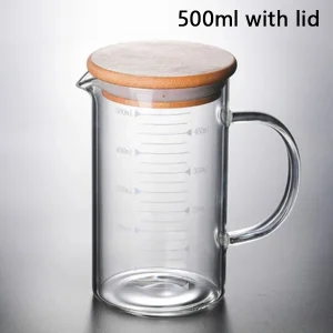 250-1000ml Household Food Grade Glass Measuring Cups Kettle Kitchen Milk Tea with Lid and Handle Laboratory Beaker Measuring Mug