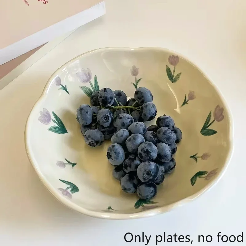 1PCS Ceramic Salad Bowl Hand Pinched Irregular Ins Korean Style Cream Yellow Yogurt Bowl Oatmeal Breakfast Plates Flower Bowl - Image 9