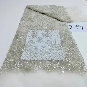 Luxurious Nigerian African Beaded Lace Fabric High Quality Sequins Embroidery African French Lace Fabric For Sewing 2.5 Yards