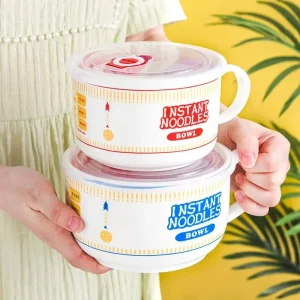 Creativity Lid Ceramics Instant Noodle Porridge Bowl Young Girl Dorm Room Student Office Super Large Japanese Cup lunch Bowl Mug