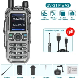 Baofeng UV-21 Pro Wireless Copy Frequency Walkie Talkie Long Range Multi Band Waterproof Type-C Charger Ham Radio UV-5R BF-888S