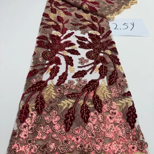 Luxurious Nigerian African Beaded Lace Fabric High Quality Sequins Embroidery African French Lace Fabric For Sewing 2.5 Yards
