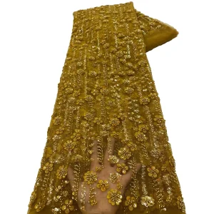 African Lace Fabric 2025 High Quality French 3D Flower Sequins Embroidery Beads Tulle Lace Fabric For Party Dress