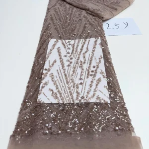 Luxurious Nigerian African Beaded Lace Fabric High Quality Sequins Embroidery African French Lace Fabric For Sewing 2.5 Yards