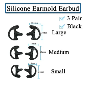 3-Pair Silicone Earbud for Universal Walkie Talkie Radio Air Acoustic Coil Tube Earpiece Headphone Earmold White Black S M LSize