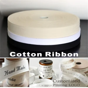 10mm-50mm Custom Cotton Ribbon Print Logo Handmade For Wedding Christmas Decoration DIY Sewing Fabric 100 Yards/Roll