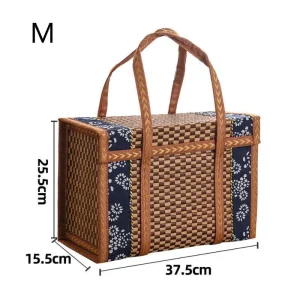 Camping Portable Storage Box Hand-Woven Basket Folding Bamboo Basket  Picnic Basket Pastoral Bamboo Woven Bamboo Products