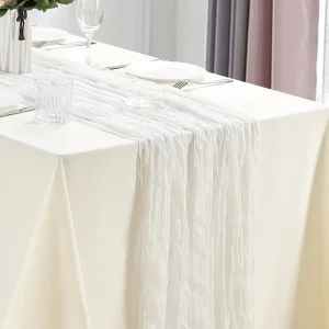 10Pcs CheeseCloth Table Runner, 40x270cm Boho Gauze Fabric Rustic Sheer TableRunner for Wedding Bridal Shower Party Banquet
