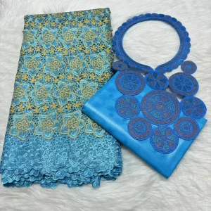 Sky Blue 2.5+2.5 Yards Swiss Voile Lace Fabric With Embroidered African Bazin Riche Fabric For Women Sewing Clothing Lace Fabric