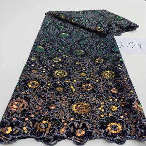 Luxurious Nigerian African Beaded Lace Fabric High Quality Sequins Embroidery African French Lace Fabric For Sewing 2.5 Yards