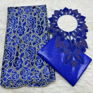 Sky Blue 2.5+2.5 Yards Swiss Voile Lace Fabric With Embroidered African Bazin Riche Fabric For Women Sewing Clothing Lace Fabric