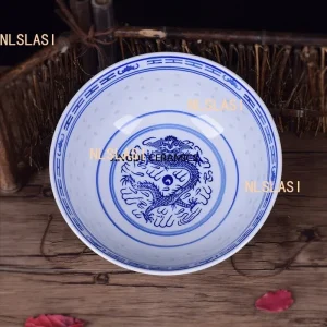 Ceramic Tableware Blue And White Porcelain Ramen Soup Bowl Chinese Rice Bowls Dragon Pattern Vintage Dinnerware