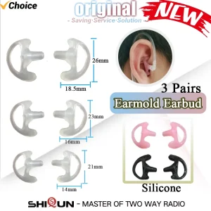 3-Pair Silicone Earbud for Universal Walkie Talkie Radio Air Acoustic Coil Tube Earpiece Headphone Earmold White Black S M LSize