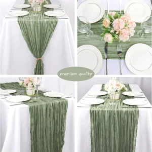 10Pcs CheeseCloth Table Runner, 40x270cm Boho Gauze Fabric Rustic Sheer TableRunner for Wedding Bridal Shower Party Banquet