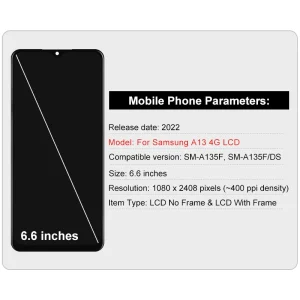 6.6" IPS For Samsung Galaxy A13 4G LCD Display SM-A135F Touch Screen Digitizer  For A13 LCD SM-A135F/DS SM-A135M Assembly Parts