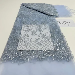 Luxurious Nigerian African Beaded Lace Fabric High Quality Sequins Embroidery African French Lace Fabric For Sewing 2.5 Yards