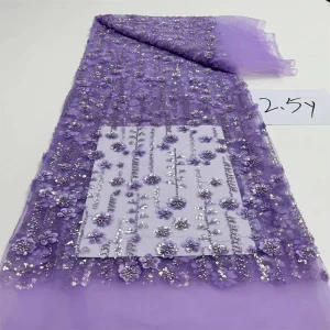 Luxurious Nigerian African Beaded Lace Fabric High Quality Sequins Embroidery African French Lace Fabric For Sewing 2.5 Yards