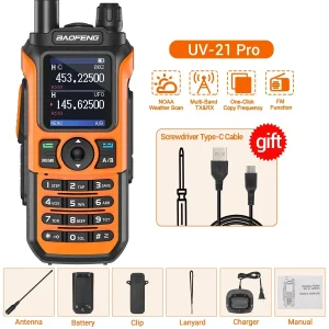 Baofeng UV-21 Pro Wireless Copy Frequency Walkie Talkie Long Range Multi Band Waterproof Type-C Charger Ham Radio UV-5R BF-888S