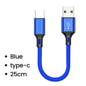 25cm Short Cable USB to Type C/Micro Fast Charging Data Transfer Wire For iPhone 15 Pro Xiaomi Huawei Samsung Oneplus Cellphones