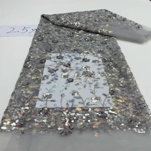 Luxurious Nigerian African Beaded Lace Fabric High Quality Sequins Embroidery African French Lace Fabric For Sewing 2.5 Yards