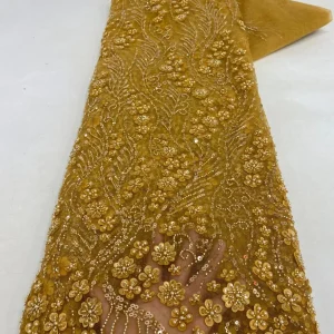 African Lace Fabric 2025 High Quality French 3D Flower Sequins Embroidery Beads Tulle Lace Fabric For Party Dress