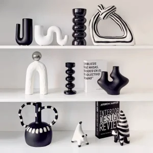 Livetai Wabi-Sabi Ceramic Abstract Sculpture,Handmade Irregular Decorative Ornament for Modern Home Decor, Bookshelf, Bar,