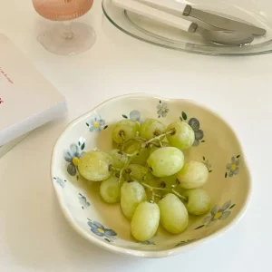 1PCS Ceramic Salad Bowl Hand Pinched Irregular Ins Korean Style Cream Yellow Yogurt Bowl Oatmeal Breakfast Plates Flower Bowl