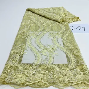 Luxurious Nigerian African Beaded Lace Fabric High Quality Sequins Embroidery African French Lace Fabric For Sewing 2.5 Yards